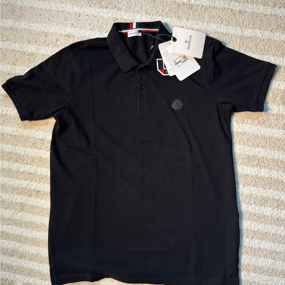 Moncler Black Polo Shirt with Red and White Accents